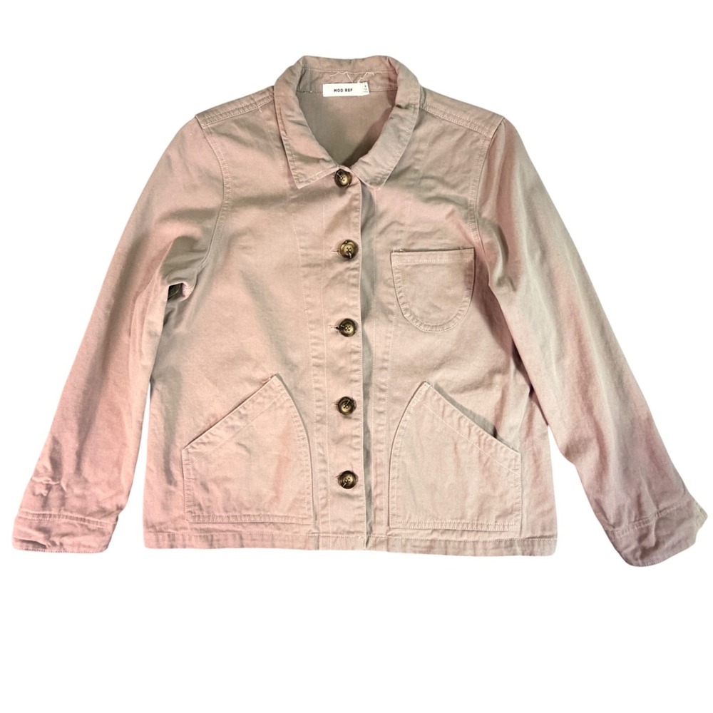 Beige Utility Jacket‎ Button Front Long Sleeve Workwear Style Women's Size S